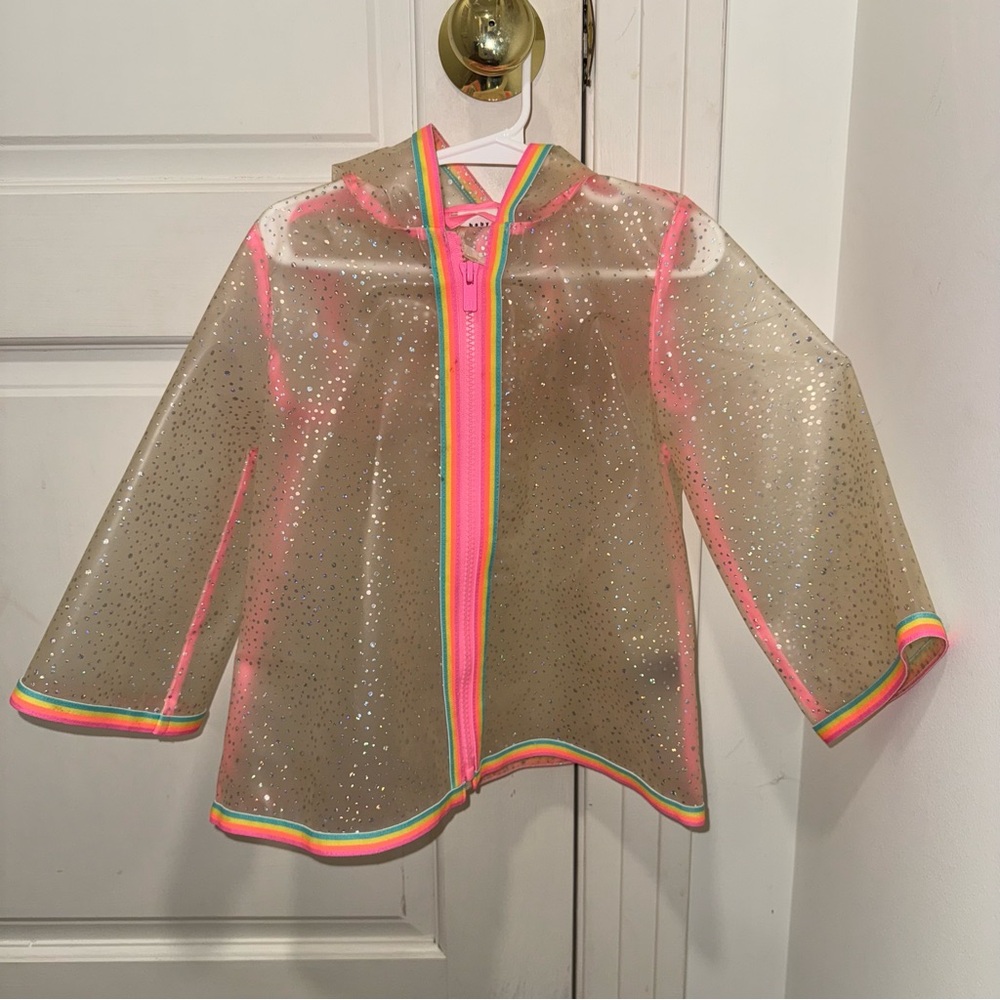 GAP Kids' Transparent Raincoat with Pink and Rainbow Trim